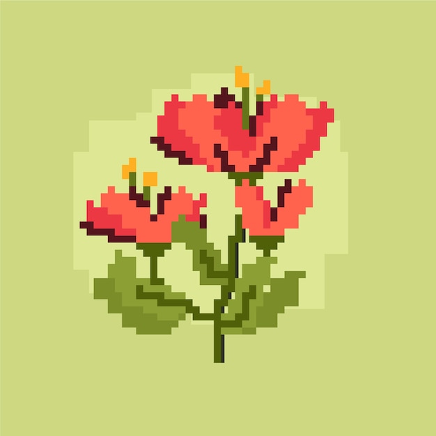 Ilustração de arte de pixel de flor de design plano