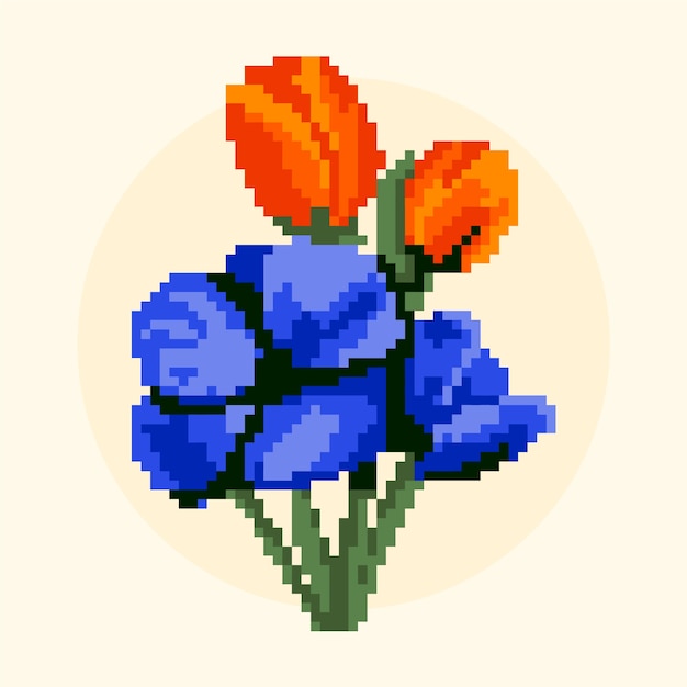 Ilustração de arte de pixel de flor de design plano