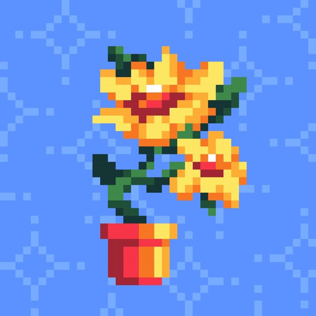 Ilustração de arte de pixel de flor de design plano