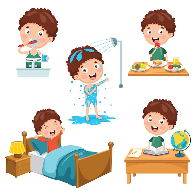 Ilustração de atividades de rotina diária de crianças Vetor Premium