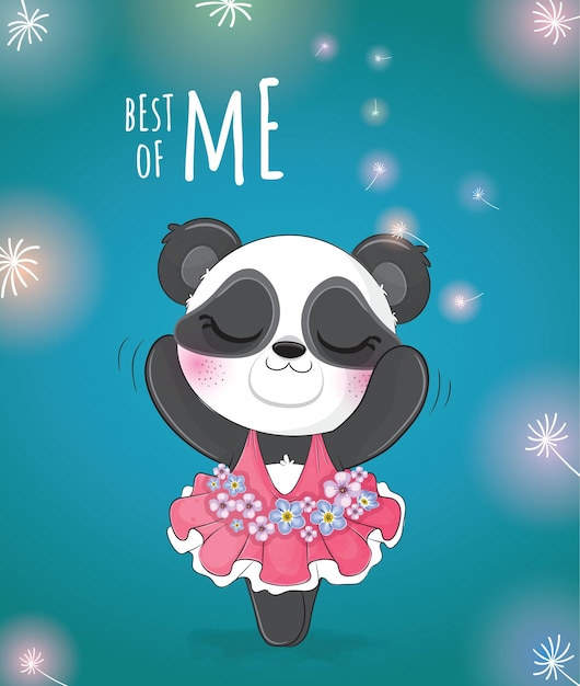 Vetor grátis ilustração de bailarina panda de animal fofo - personagem de panda em aquarela de animal fofo
