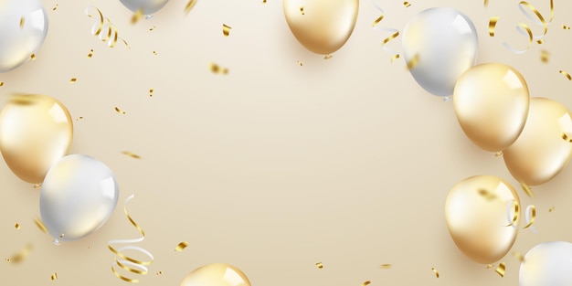 Ilustração de balões festivos de fundo de celebração de balão de prata ouro em formato vetorial