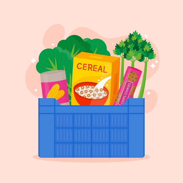 Vetor grátis ilustração de banco de alimentos de design plano desenhado à mão