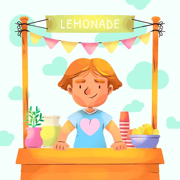 Vetor grátis ilustração de barraca de limonada em aquarela