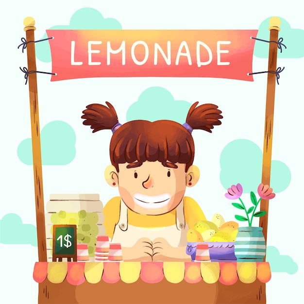 Vetor grátis ilustração de barraca de limonada em aquarela
