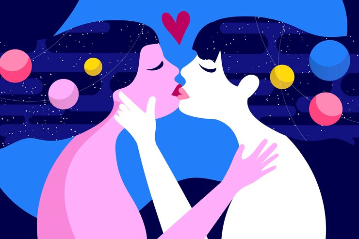 Vetor grátis ilustração de beijo de casal de lésbicas em design plano