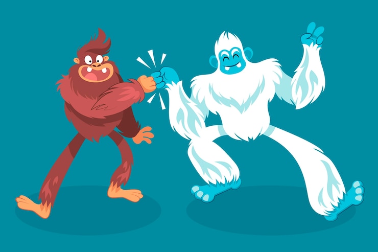 Vetor grátis ilustração de bigfoot desenhada à mão e yeti adominável boneco de neve
