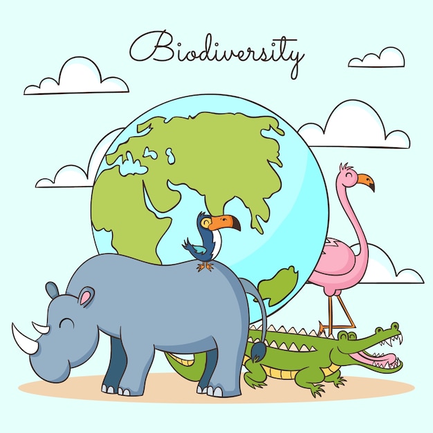 Ilustração de biodiversidade desenhada à mão