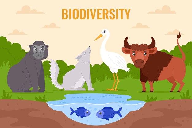 Ilustração de biodiversidade desenhada à mão