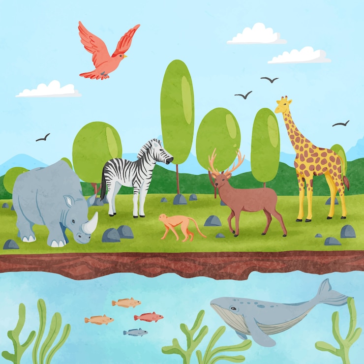 Vetor grátis ilustração de biodiversidade em aquarela