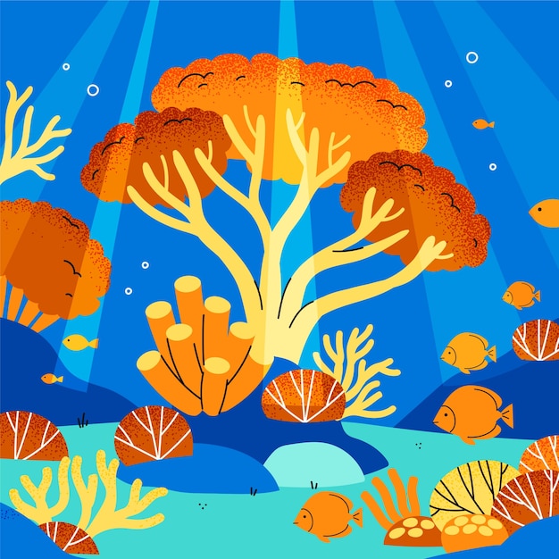 Vetor grátis ilustração de branqueamento de corais desenhada à mão