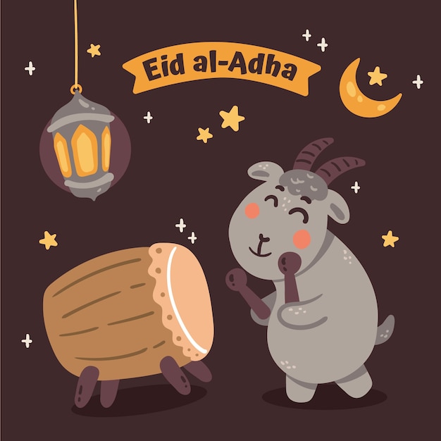 Vetor grátis ilustração de cabra fofa desenhada à mão eid al-adha