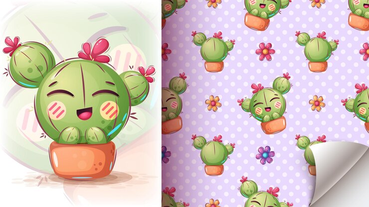 Ilustração de cacto fofo - padrão uniforme