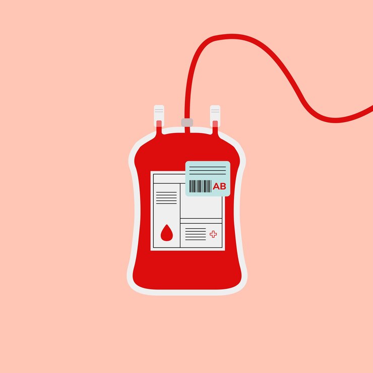 Vetor grátis ilustração de caridade de saúde em vetor vermelho tipo ab de bolsa de sangue