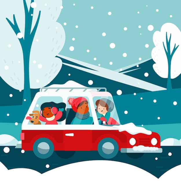 Ilustração de carro de neve de temporada de inverno plana