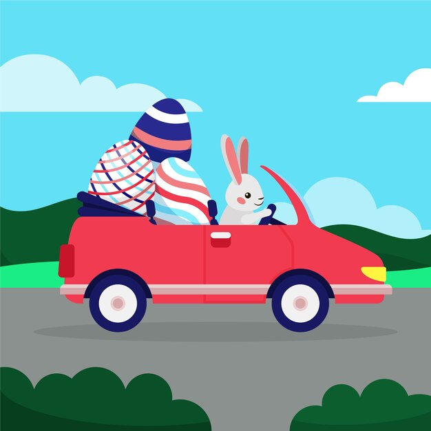 Ilustração de carro de páscoa plana