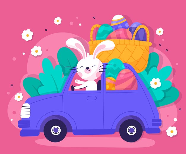 Ilustração de carro de páscoa plana