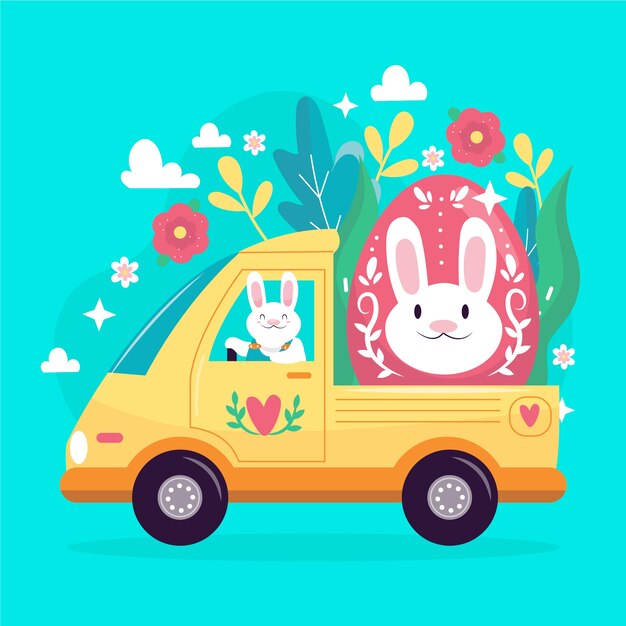Ilustração de carro de páscoa plana