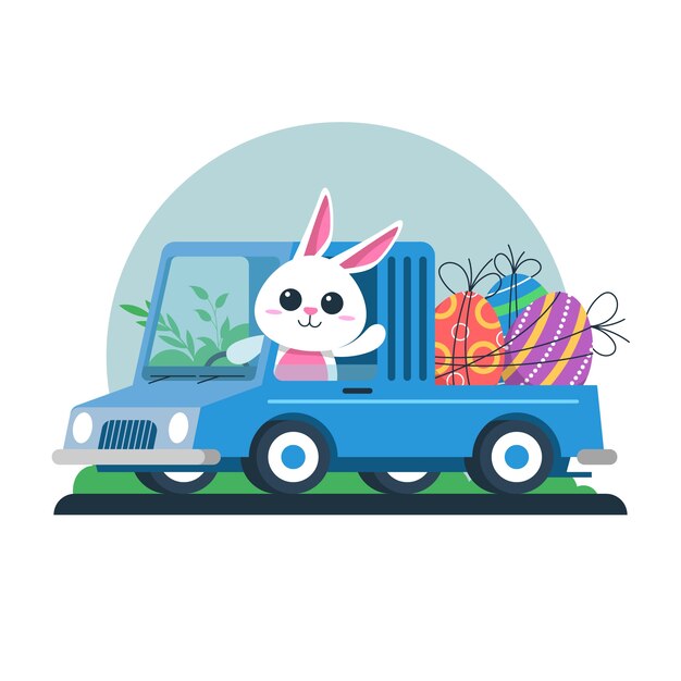 Ilustração de carro de páscoa plana