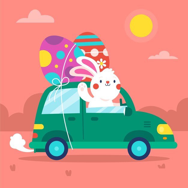 Ilustração de carro de páscoa plana