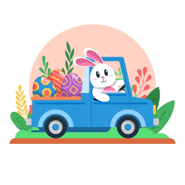 Ilustração de carro de páscoa plana