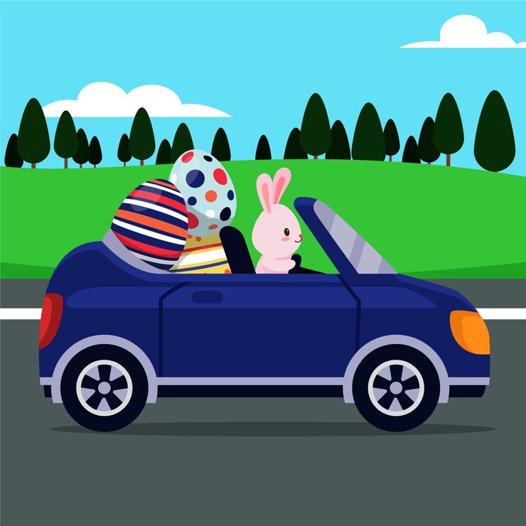 Vetor grátis ilustração de carro de páscoa plana