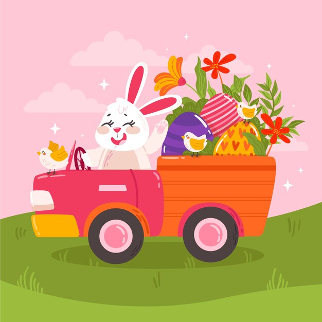 Ilustração de carro de páscoa plana