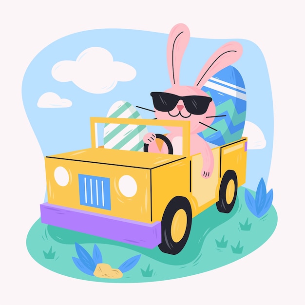 Ilustração de carro de páscoa plana