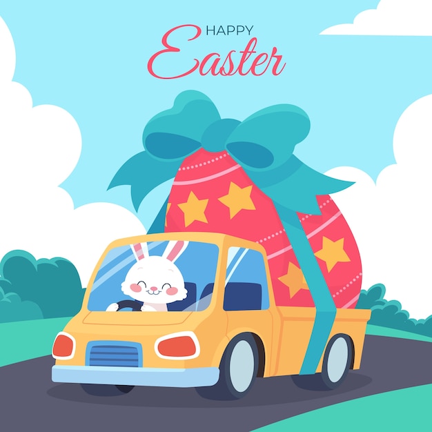 Ilustração de carro de páscoa plana