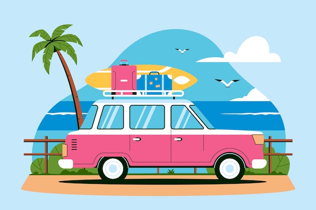 Ilustração de carro de verão design plano