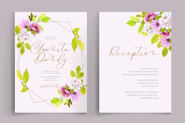 Vetor grátis ilustração de cartão de convite de casamento floral