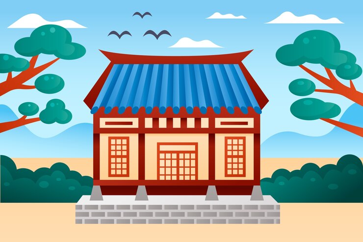 Vetor grátis ilustração de casa coreana gradiente
