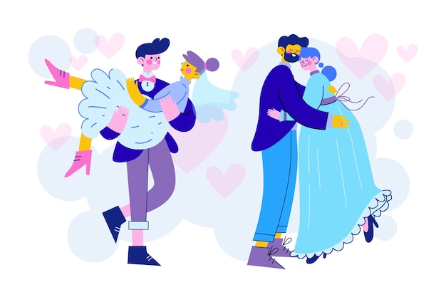 Ilustração de casais de casamento