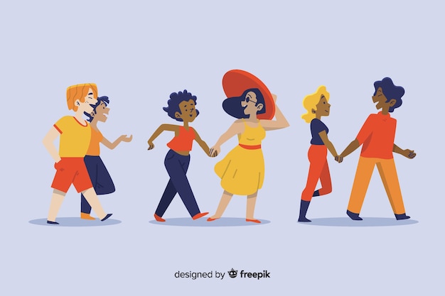 Ilustração de casais desfrutando caminhando juntos