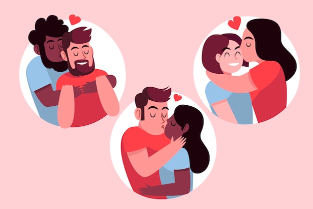 Vetor grátis ilustração de casais se beijando