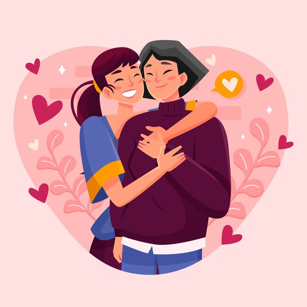 Ilustração de casal asiático de design plano