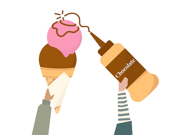 Ilustração de casquinha de sorvete e cobertura
