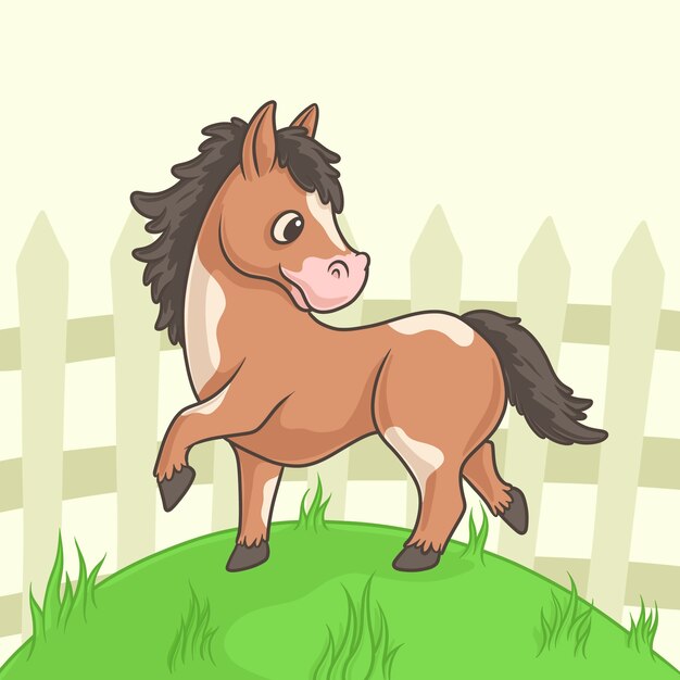 Vetor grátis ilustração de cavalo de desenho animado desenhada de mão