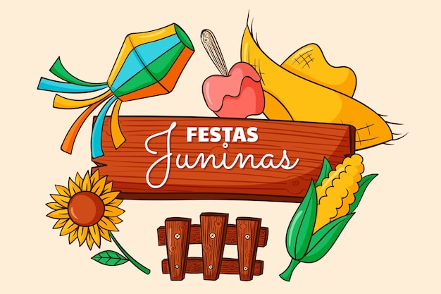 Vetor grátis ilustração de celebração de festas juninas desenhada à mão