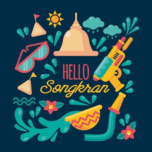 Ilustração de celebração de songkran plana