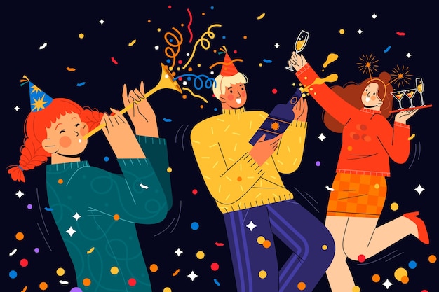 Vetor grátis ilustração de celebração de véspera de ano novo plana