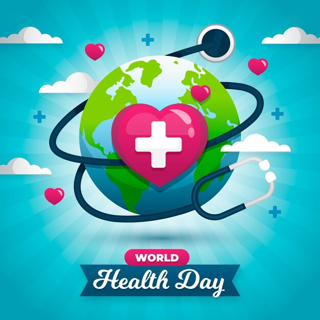 Ilustração de celebração do dia da saúde do mundo plano