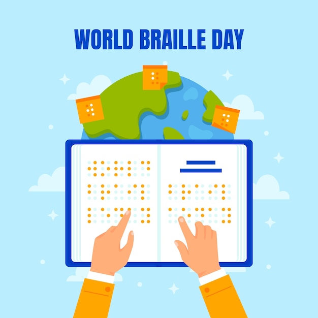 Vetor grátis ilustração de celebração do dia mundial do braille plana