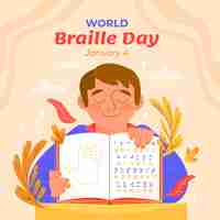 Vetor grátis ilustração de celebração do dia mundial do braille plana