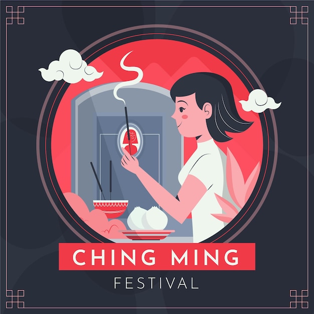 Ilustração de celebração do festival ching ming desenhada à mão