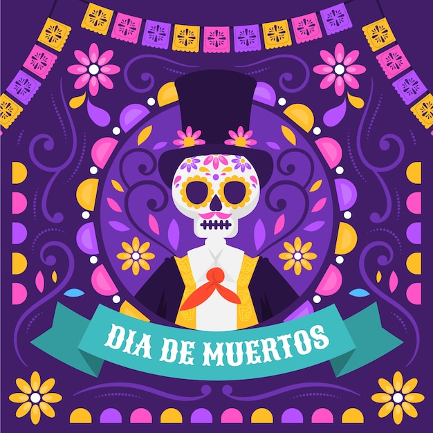 Ilustração de celebração plana dia de muertos