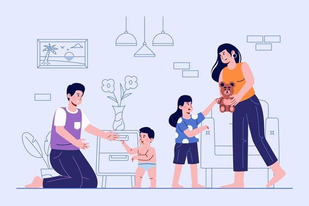 Ilustração de cena familiar desenhada à mão