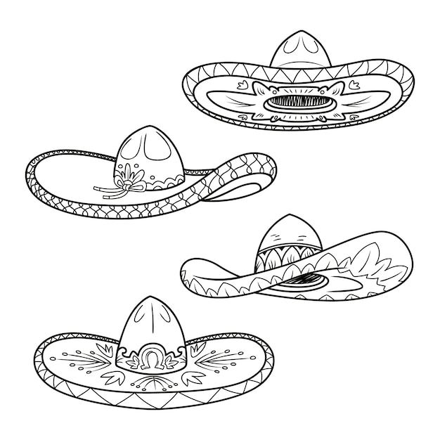 Ilustração de chapéu mariachi desenhado à mão