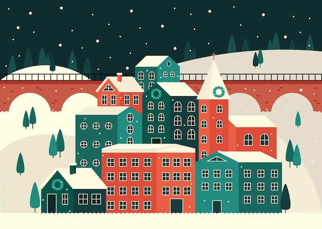 Ilustração de cidade plana de natal