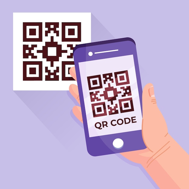 Vetor grátis ilustração de código qr de digitalização em smartphone